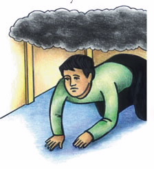 Person on hands and knees crawling so they are lower then the smoke